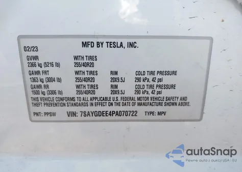 2023 Tesla Model Y Awd/Long Range Dual Motor All-Wheel Drive из США, поврежденный, VIN 7SAYGDEE4PA070722